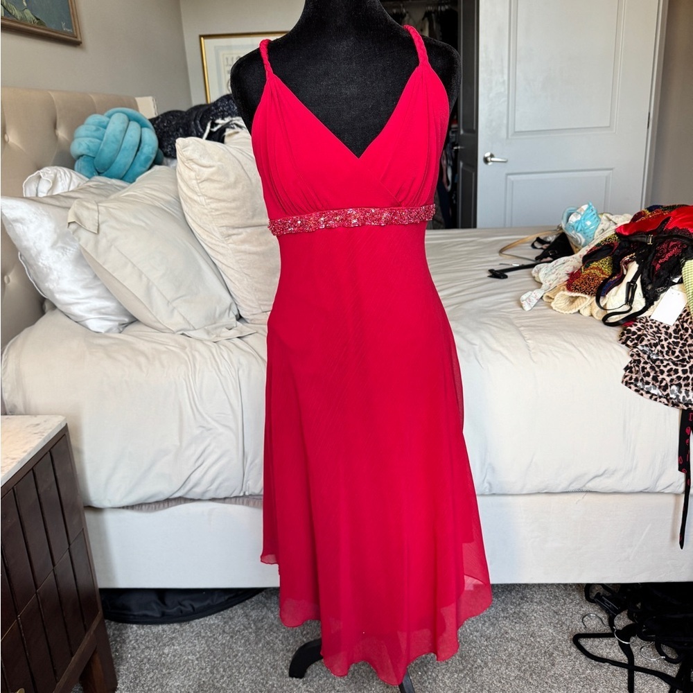 Bisou Bisou Vibrant Red Bias Cut Midi Dress
